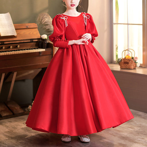 Girl Christmas Dress Toddler Ball Gowns Girl Red Bubble Long Sleeve Puffy Pageant Party Princess Dress