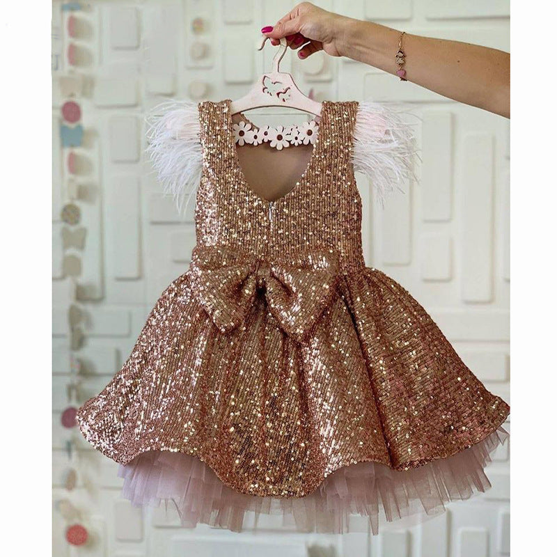 Baby Girl Gorgeous Lace Sleeveless Sequins Dress Girl Party Dresses