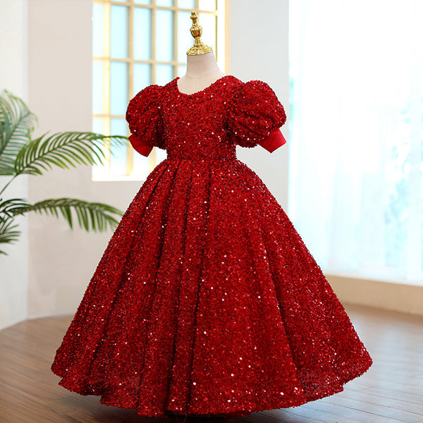Girl Christmas Dress First Communion Dress Red Sequin Round Neck Birth ...