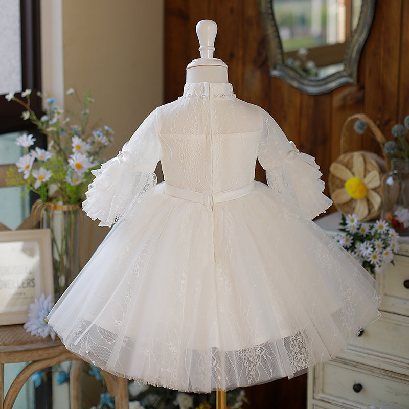 Cute Flower Girl White Puffy Birthday Party Princess Dress