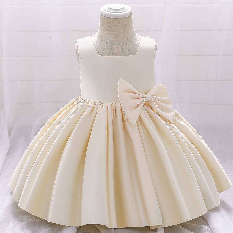 Baby Girl Birthday Party Dress Toddler Summer Round Neck Bow Textured Puffy Formal Princess Dress