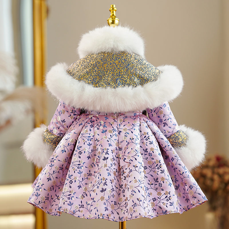 Baby Girl Party Dress Toddler Winter Plush Floral Long Sleeve Princess Dress
