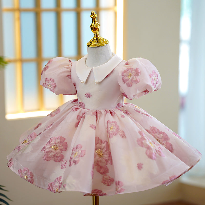 Flower Girl Dress Toddler Prom Flower Embroidered Puff Sleeves Fluffy Princess Dress