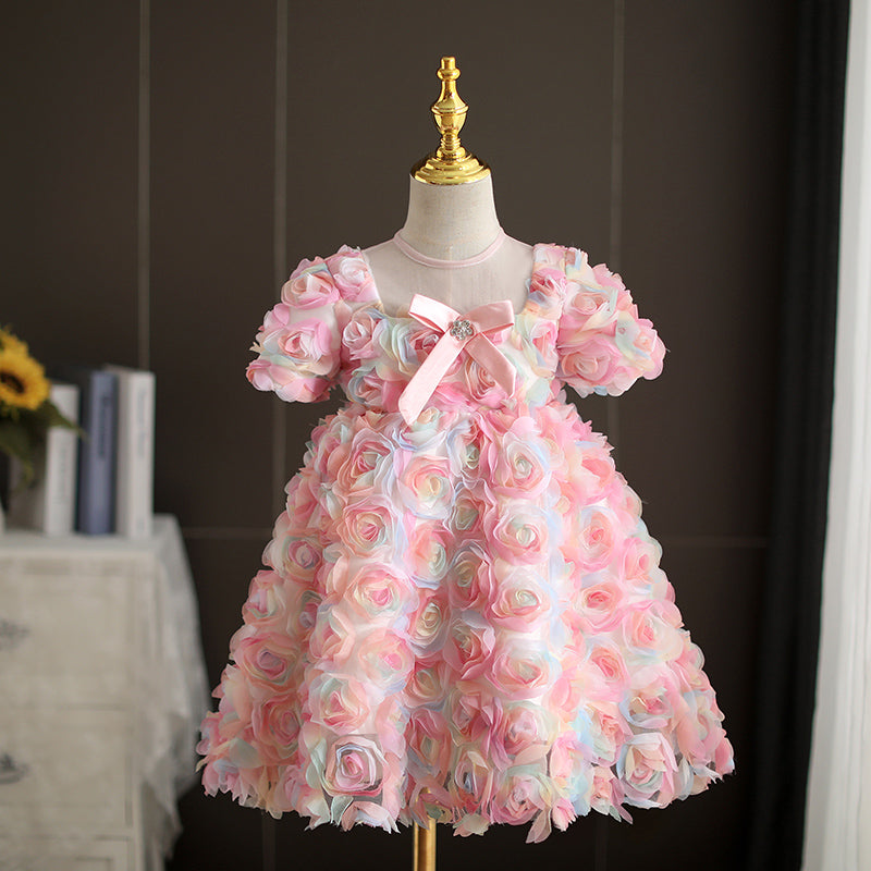 Flower Girl Dress Toddler Colorful Rose Birthday Party Formal Pageant Dress