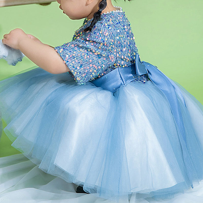 Baby Girl Dress Toddler Prom Summer Blue Sequins Party Princess Dress