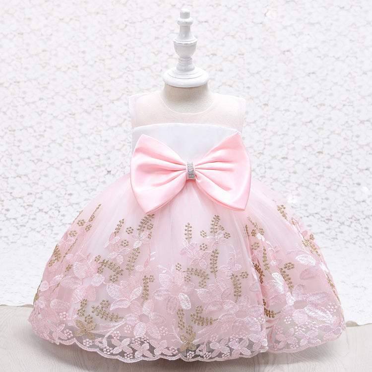 Girl Formal Dress Toddler Birthday Party Sleeveless Embroidery Bow Princess Dress