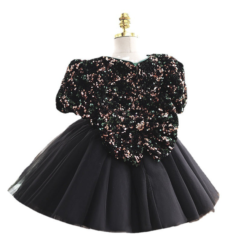 Baby Girl Formal Princess Dresses Girl Summer Black Sequins Puffy Birthday Party Dress