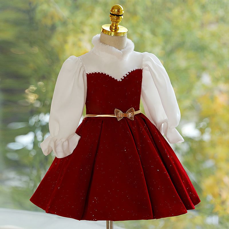 Baby Girl and Toddler Winter Long Sleeve Beaded Puffy Princess Birthday Party Dress