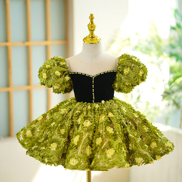 Baby Girl Toddler Flower Green Princess Birthday Dress
