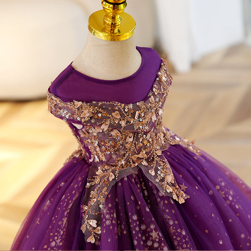 Toddler Girl Summer Princess Dress Purple Sequin Fluffy Birthday