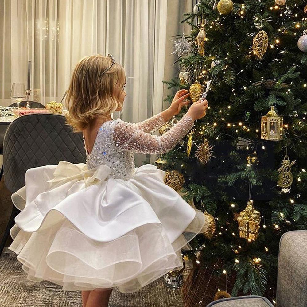 Girl Christmas Dress Toddler Girl Birthday Party Dress White Long Sleeve Bow Puffy Girl Dress Princess Dress, White / 5-6 Years (130cm) Girl Christmas Dress Toddler Girl Birthday Party Dress White Long Sleeve Bow Puffy Girl Dress Princess Dress, White / 5-6 Years (130cm)