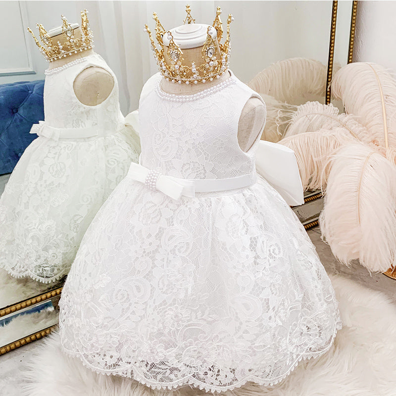 Baby Girl Princess Dress Toddler Bow Sleeveless Lace Birthday Party Dresses Girl Prom Dresses