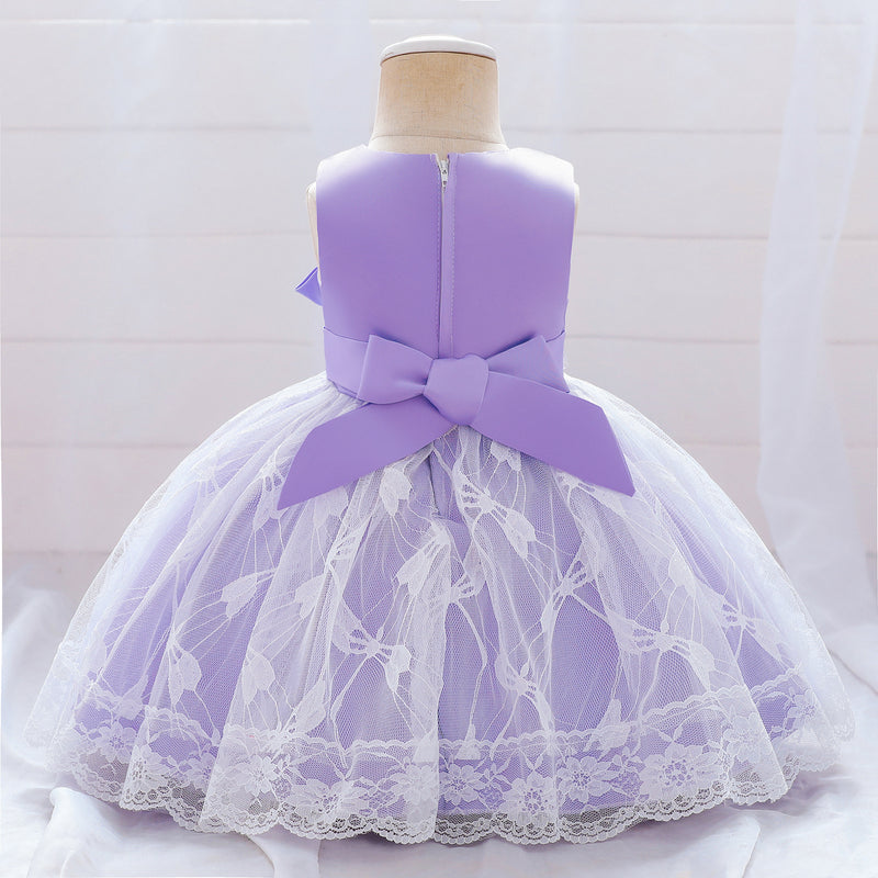 Baby Girl First Communion Dress Toddler Flower Beaded Bow Mesh Puffy Princess Dress