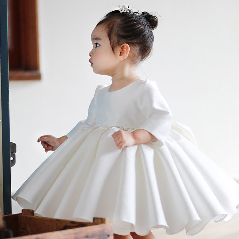 Baptism Dresses Baby Girl White Textured Puffy Formal Princess Dress Toddler Prom Dress