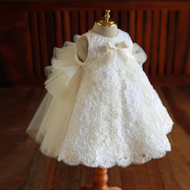 Baptism Dresses Baby Girl White Back Puffy Lace Sleeveless Ball Gowns Princess Dresses