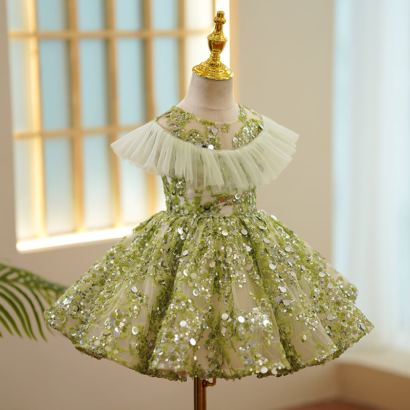 Flower Girl Dress Toddler Summer Green Cute Sequined Formal Princess Dress