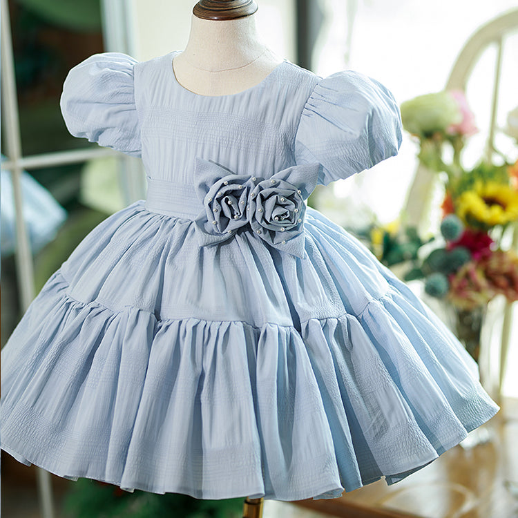 Baby Girl Dress Toddler Prom Pageant Bow Birthday Wedding Puff Sleeves Dress