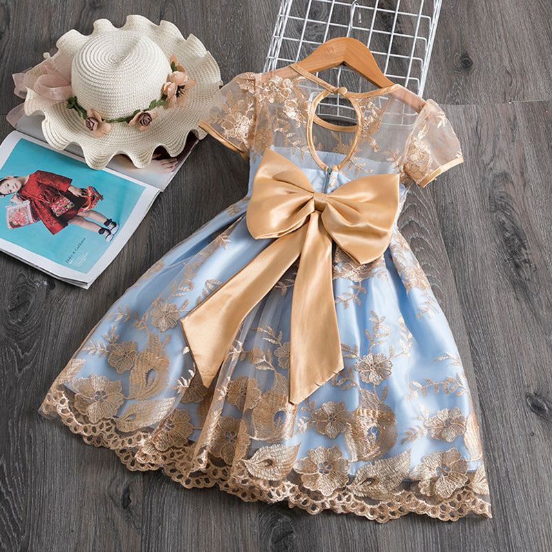 Baby Girl Princess Dress Toddler Summer Embroidery Bow Puffy Birthday Party Dress Girls Pageant Dresses