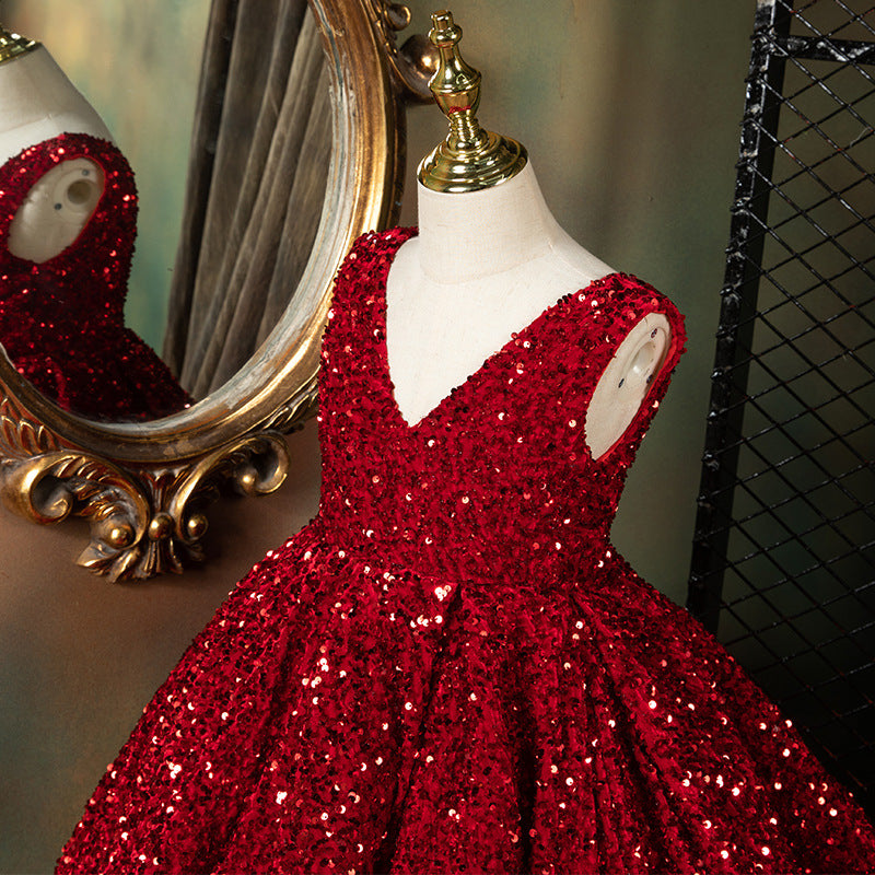Girl Christmas Dress Luxury Red Sleeveless Trailing Sequins Fluffy Pri marryshe Girl Christmas Dress Luxury Red Sleeveless Trailing Sequins Fluffy Pri marryshe