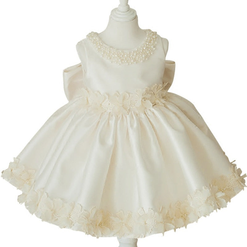 Baby Girl Baptism Dress Girl Sleeveless Beaded Floral Princess Party Formal Dress