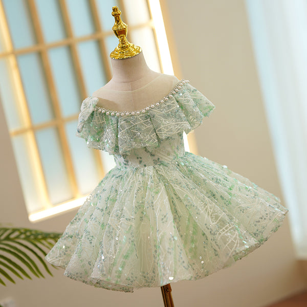 Toddler Ball Gowns Girl Pageant Party Dress Summer Sequins Puffy Princess Dress