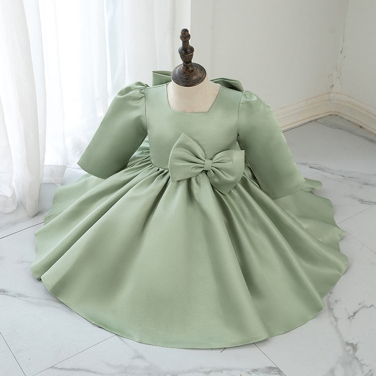 Baby Girl Dress Toddler Prom Communion Green Big Bow Princess Dress