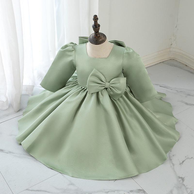 Baby Girl Dress Toddler Prom Communion Green Big Bow Princess Dress