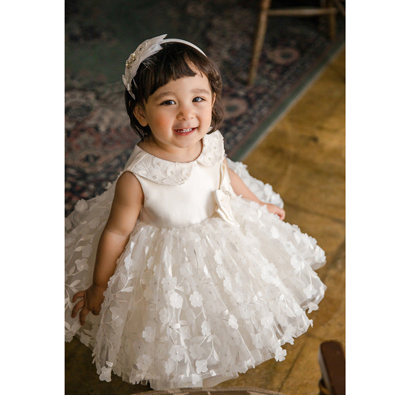 Flower Girl Dresses Baby Girl Summer White Puffy bow Birthday Party Dress Toddler Christening Dresses