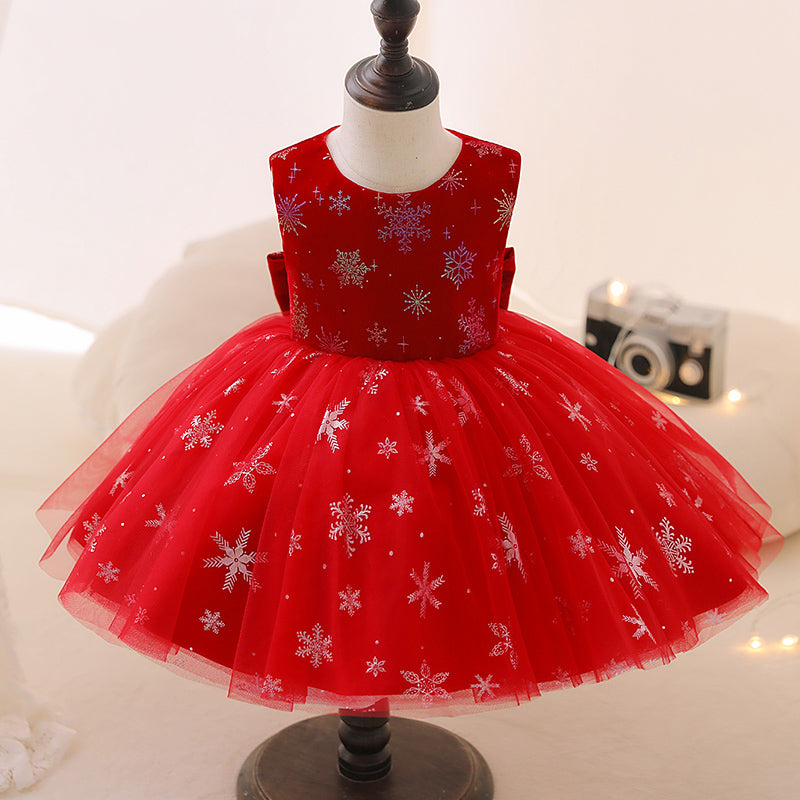 Girl Christmas Dress Baby Girl Dress Toddler Christmas Red Cute Snowflake Party Princess Dress