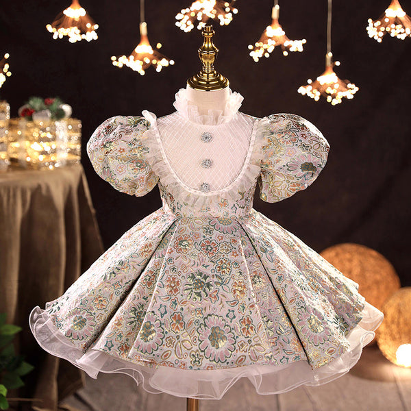 Flower Girl Dress Toddler Formal Summer Retro Palace Puff Sleeve Fluffy Girl Princess Dress
