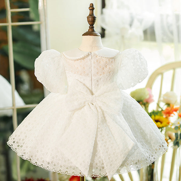 Baptism Dresses Baby Girl White Lace Doll Neck Formal Princess Dress Toddler Birthday Prom Dresses