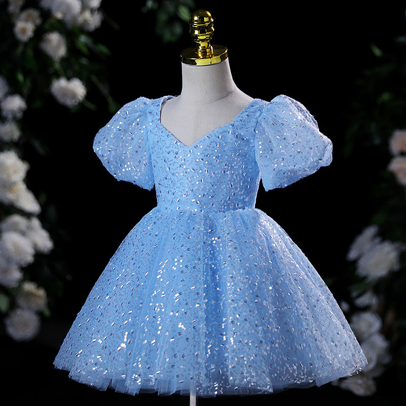 Baby Girl Dress Toddler Ball Gowns Puff Sleeves Formal Sequin Puffy Princess Dress