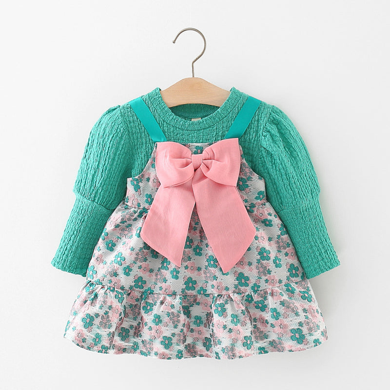 Cute Baby Girl Bow Floral Dress