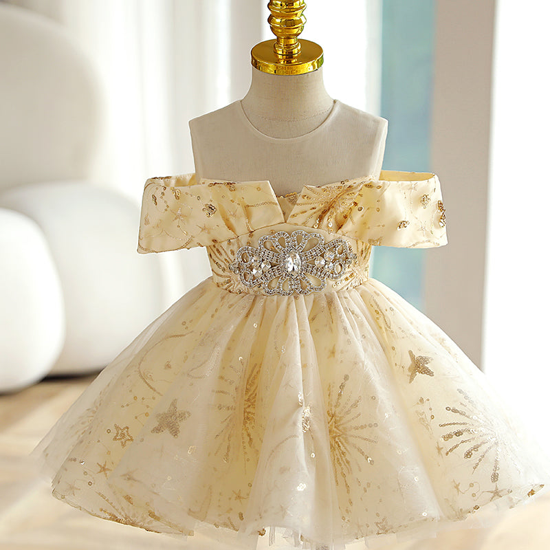 Girls Champagne Sequins Party Birthday Princess Dress