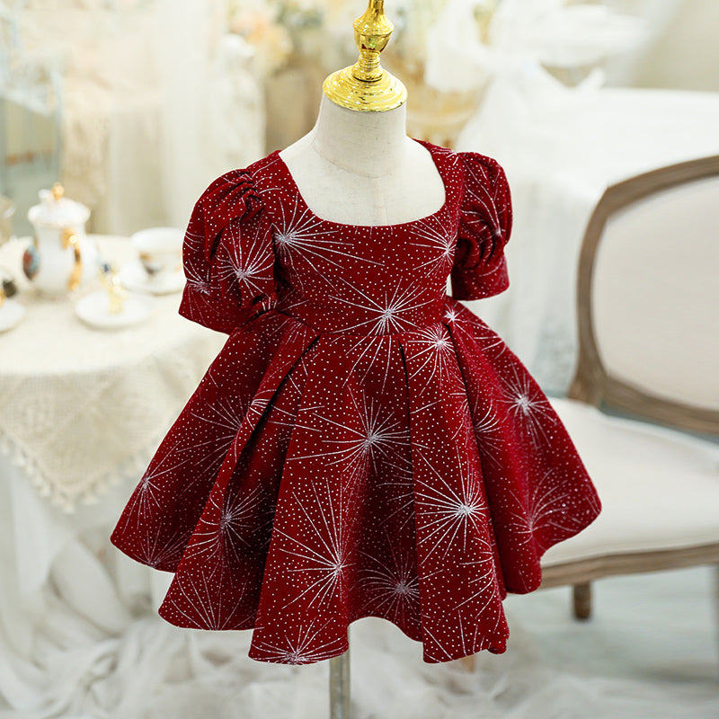 Girl Christmas Dress Baby Girl Dress Toddler Ball Gowns Red Christmas Dress Snowflake Bow Princess Dress