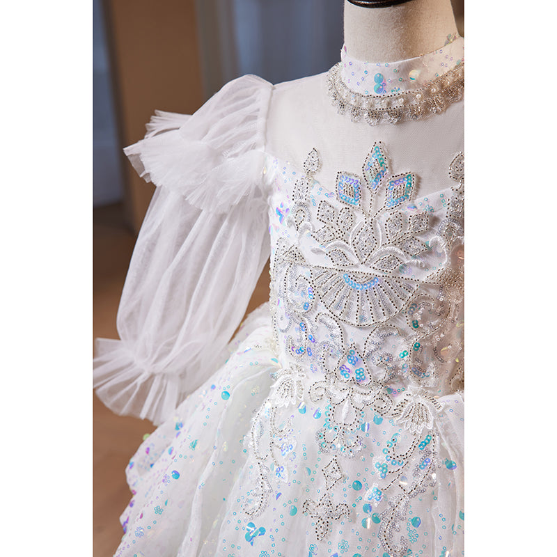 Children First Communion Dress Flower Girl Pageant Princess Long Sleeve Sequin Luxury Dress