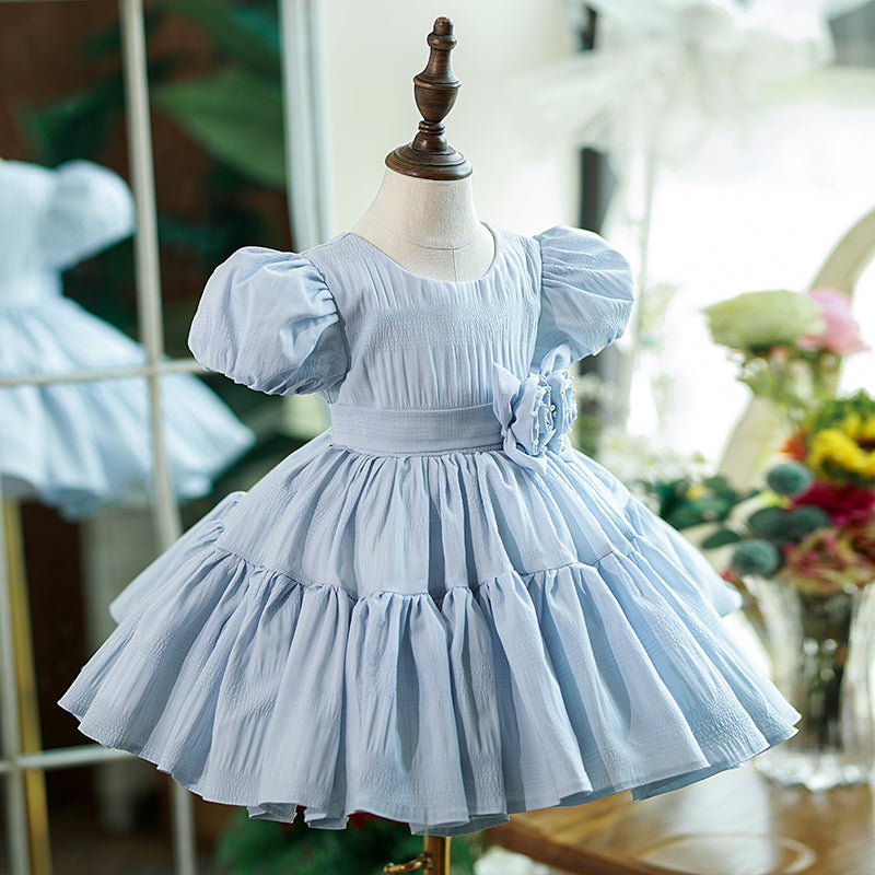 Baby Girl Dress Toddler Prom Pageant Bow Birthday Wedding Puff Sleeves Dress, Blue / 5-6 Years (130cm) Baby Girl Dress Toddler Prom Pageant Bow Birthday Wedding Puff Sleeves Dress, Blue / 5-6 Years (130cm)