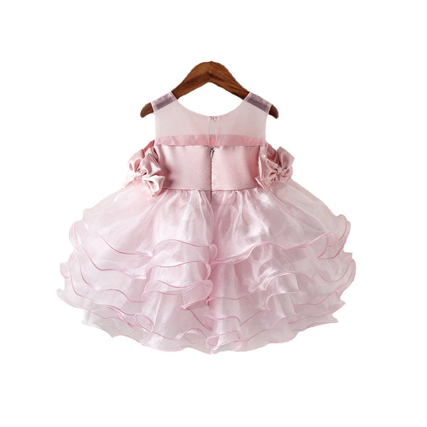 Baby Girl Pageant Princess Dress Girl Pink Puffy Side Bow Birthday Party Dress