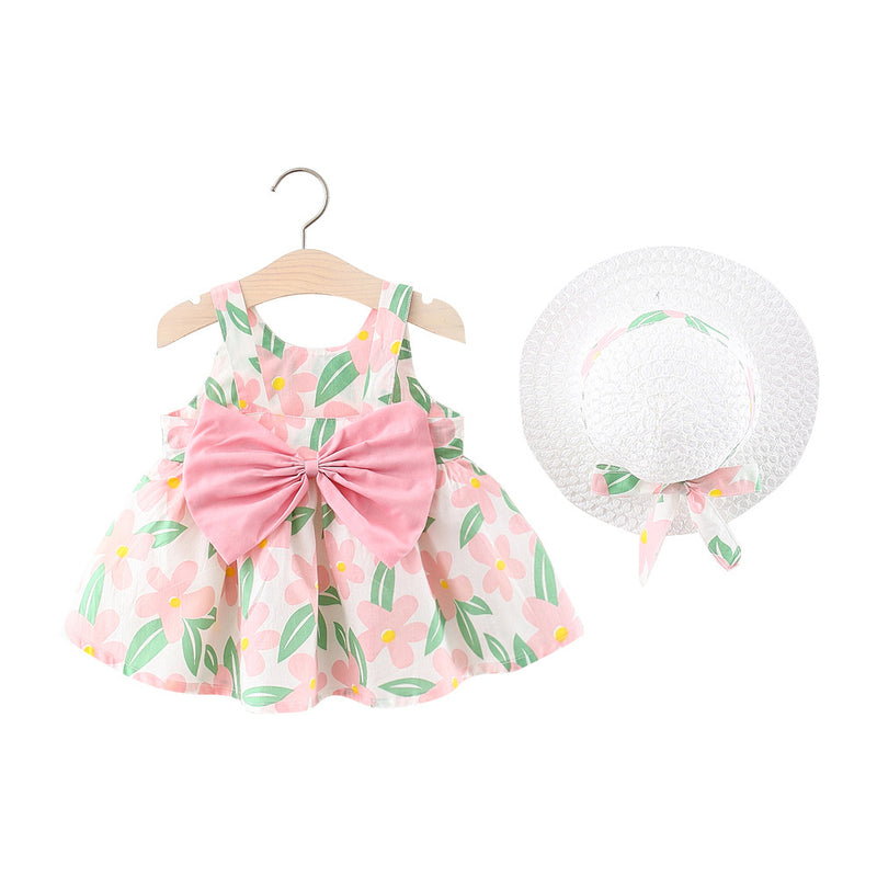 Baby Girl Cute Print Bow Flower Girl Dress Birthday Party Dress