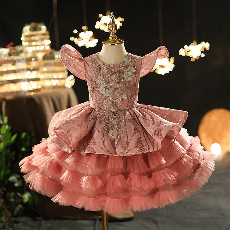 Toddler Ball Gowns Girl Pageant Formal Embroidered Flower Girl Dress Fluffy Cake Princess Dress