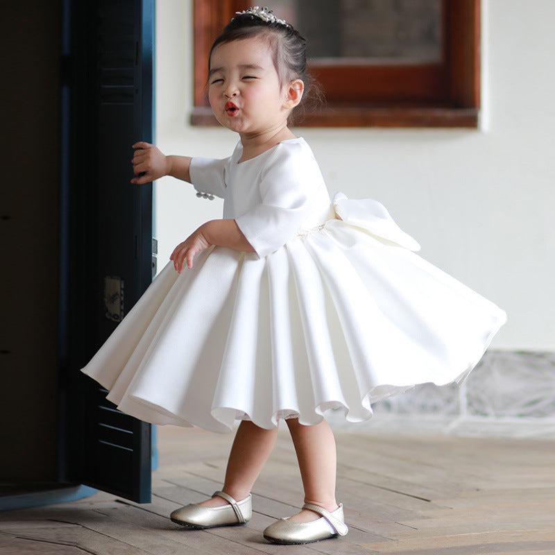 Baptism Dresses Baby Girl White Textured Puffy Formal Princess Dress Toddler Prom Dress