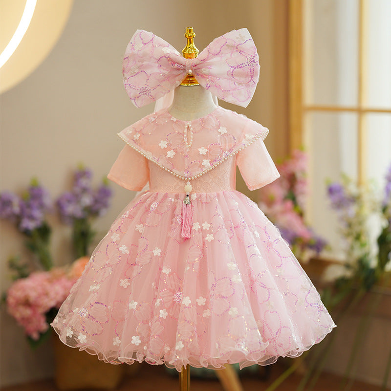 Cute Baby Girl Flower Sequins Puffy Princess Dress