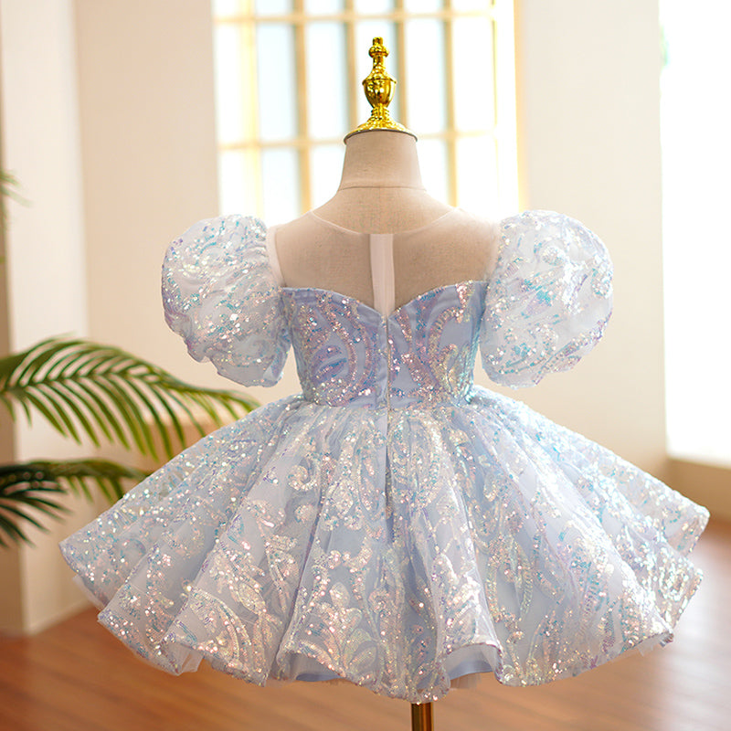 Baby Girl Birthday Party Dress Blue Sequin Bubble Princess Dress, Light Blue / 4-5 Years (120cm) Baby Girl Birthday Party Dress Blue Sequin Bubble Princess Dress, Light Blue / 4-5 Years (120cm)