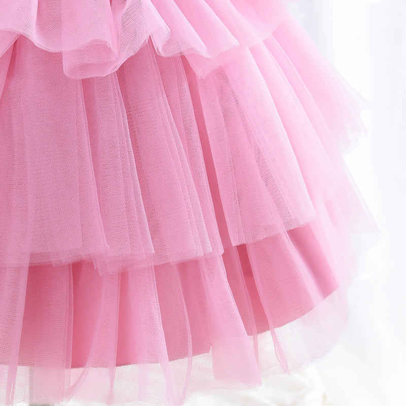 Flower Girl Dress Toddler Communion Pageant Cute Bow Princess Trailing Birthday Dress