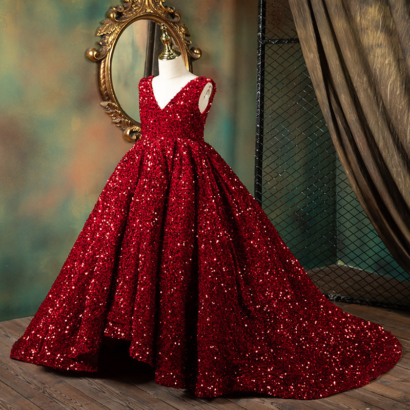 Girl Christmas Dress Luxury Red Sleeveless Trailing Sequins Fluffy Princess Communion Dress, Red / 4-5 Years (120cm) Girl Christmas Dress Luxury Red Sleeveless Trailing Sequins Fluffy Princess Communion Dress, Red / 4-5 Years (120cm)