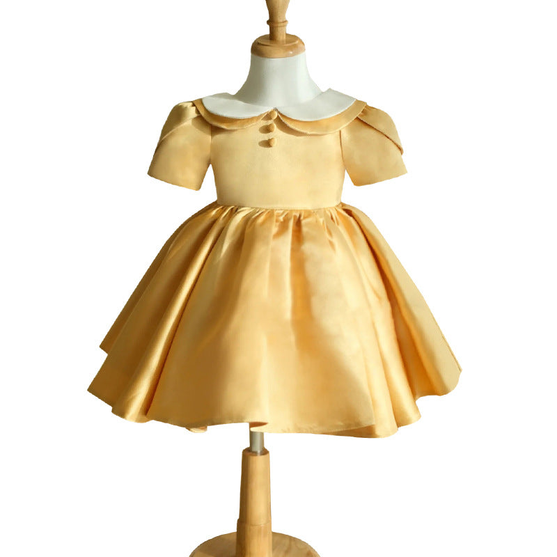 Baby Girl Dress Toddler Summer Cute Yellow Doll Collar Fluffy Princess Party Dress