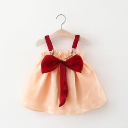 Baby girl Summer Birthday Party Dress Red Bow Sling Princess Dress