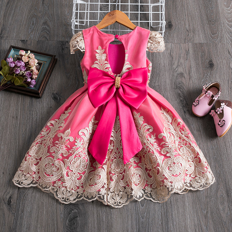 Baby Girl Princess Dress Toddler Summer Embroidery Bow Puffy Birthday Party Dress Girls Pageant Dresses