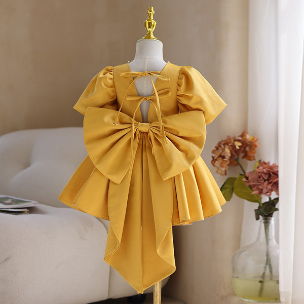 Baby Girl Dress Toddler Prom Big Bow Puffy Birthday Puff Sleeves Party Dress