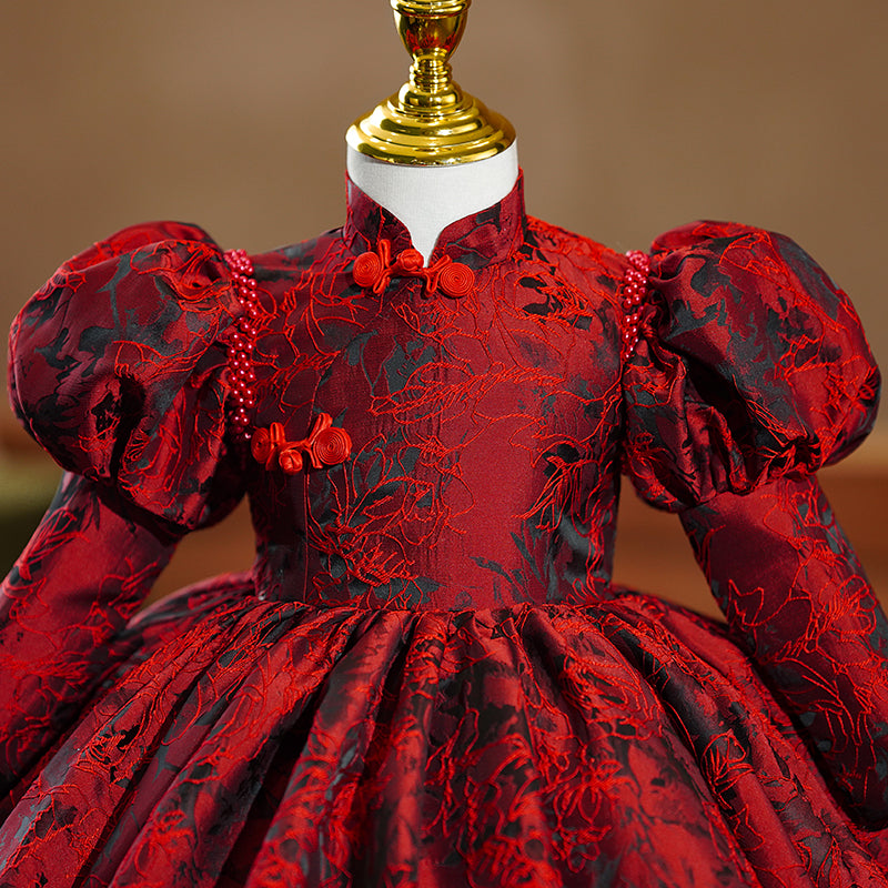 Girl Christmas Dress Baby Girl Dress Flower Girl Dress Autumn Elegant Red Embroidery Long Sleeve Princess Party Dress
